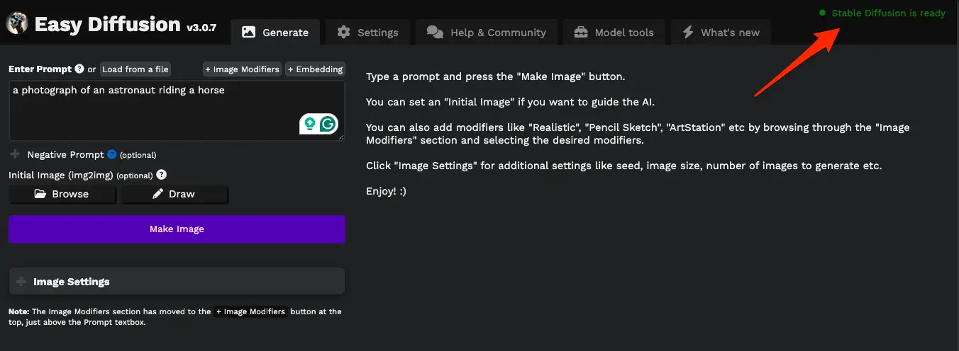 Easy Diffusion webbgränssnitt