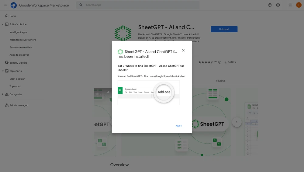 SheetGPT installation