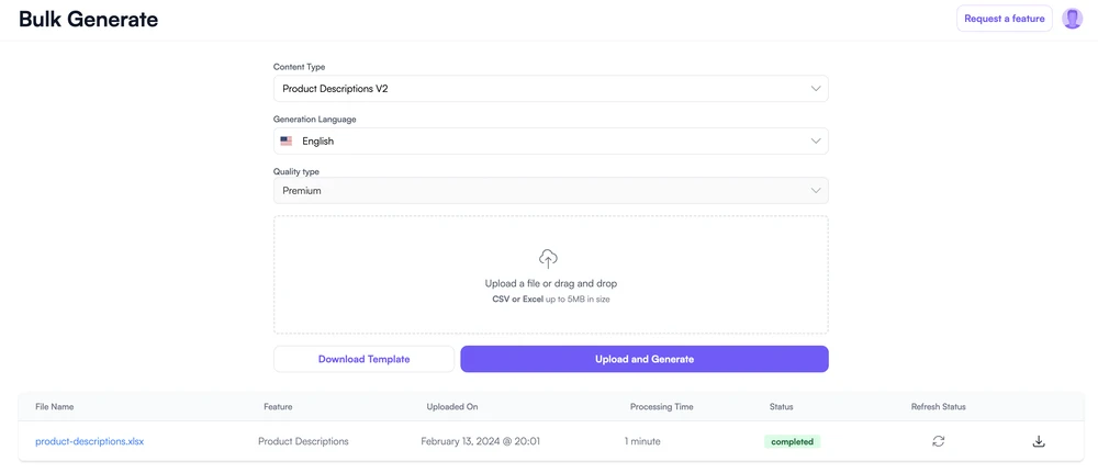 WriteSonic bulk generate
