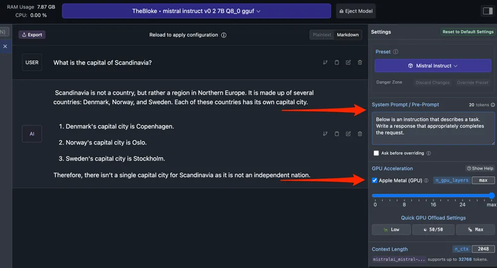LM Studio chat interface 