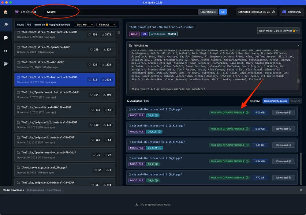 LM Studio search interface