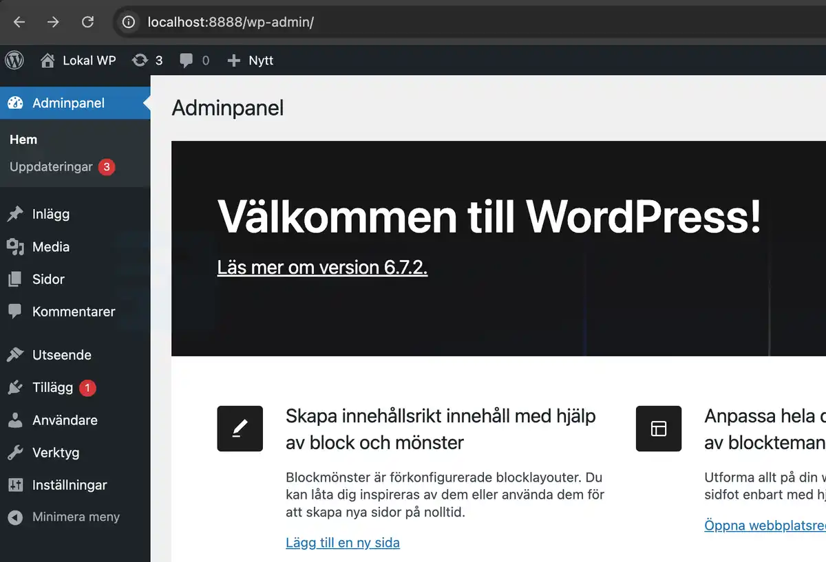 Färdig lokal wordpressinstallation