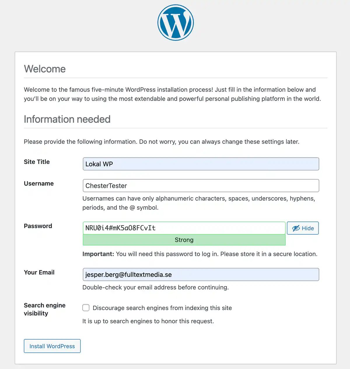 Local wordpress final step