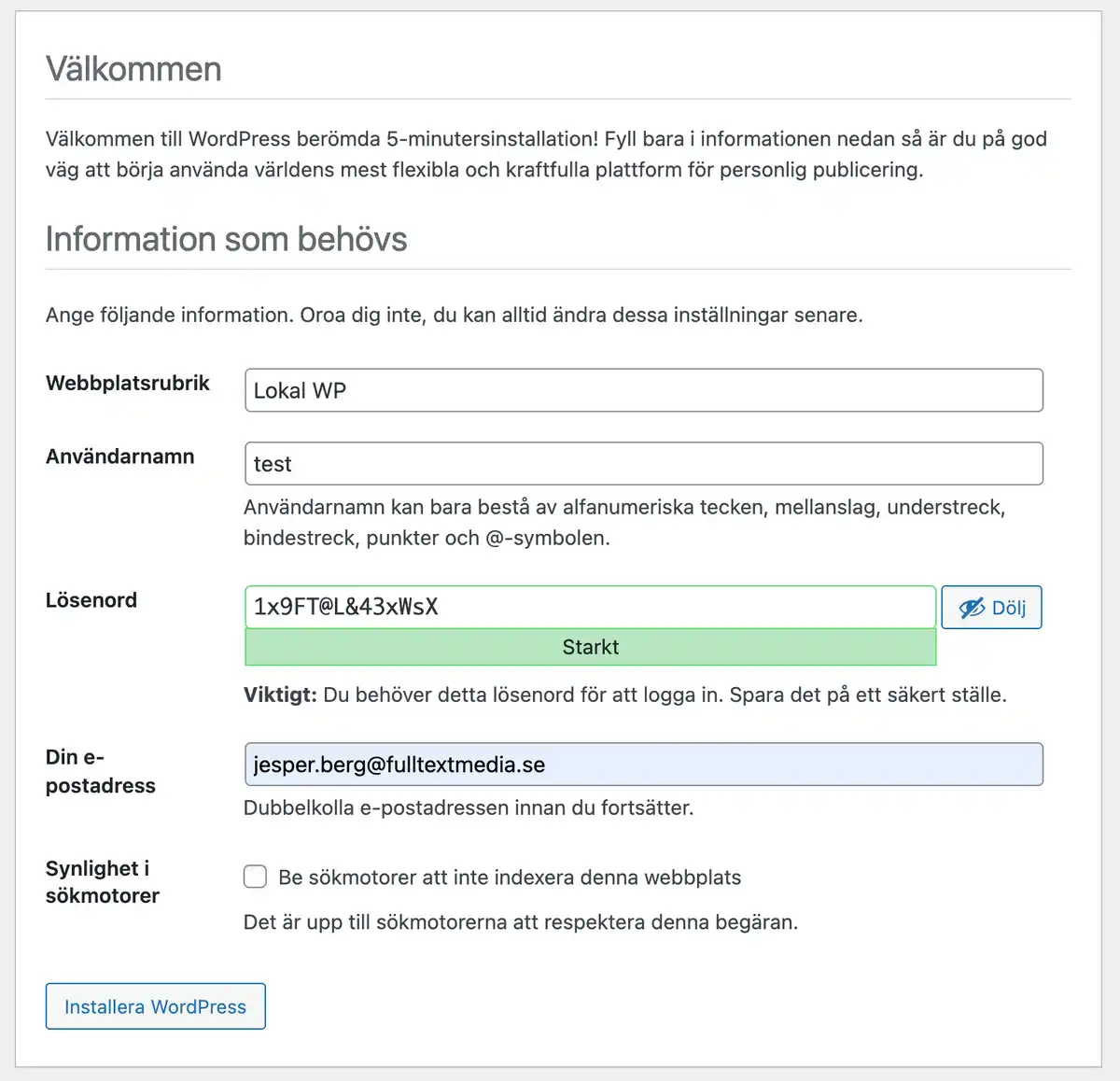 WP grundinställningar