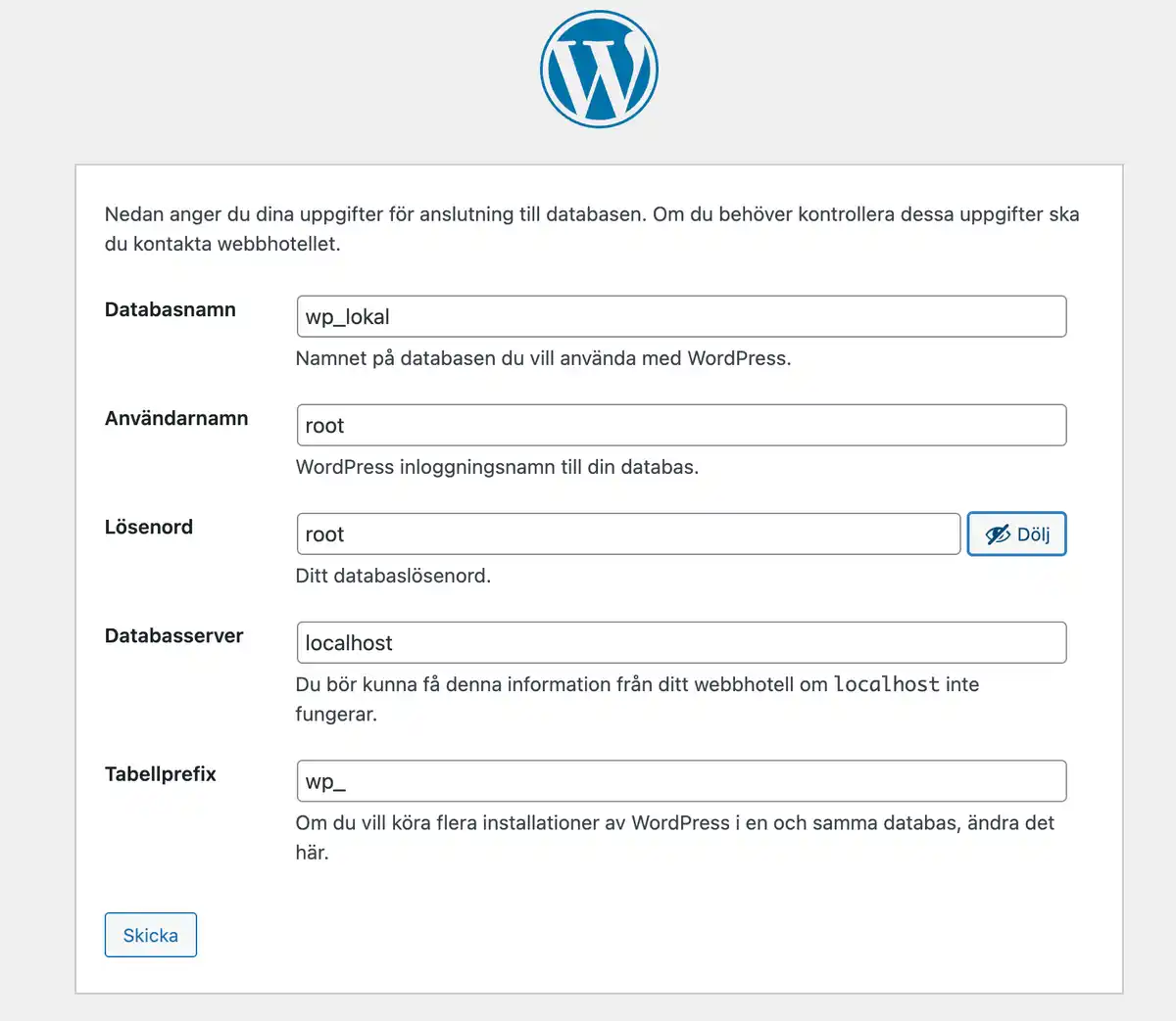 Wordpress databasinställningar