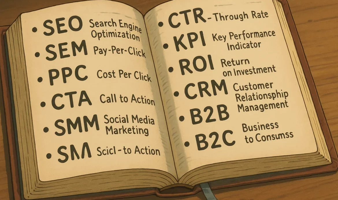 digital ordlista med marknadsföringstermer