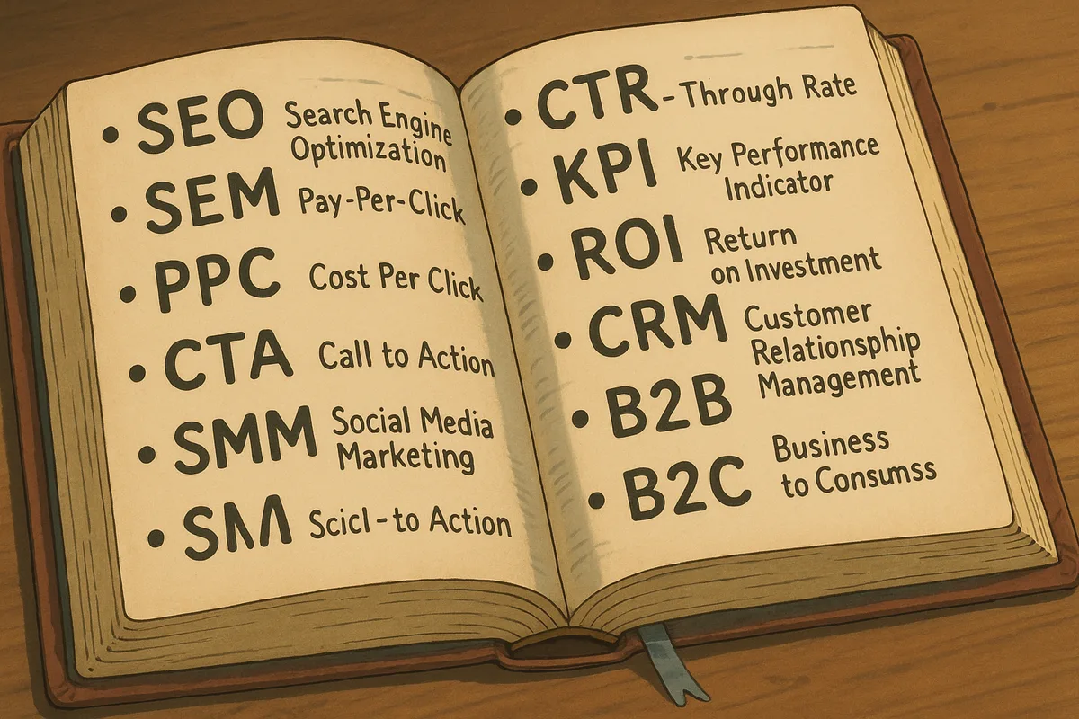 digital ordlista med marknadsföringstermer