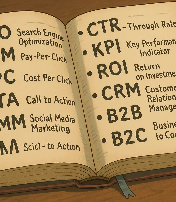 digital ordlista med marknadsföringstermer